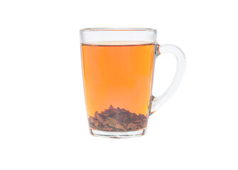 Black tea in a transparent glass cup. Cup isolated on a white background.
