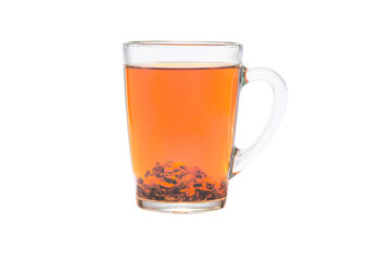 Black tea in a transparent glass cup. Darjeeling tea. Cup isolated on a white background.