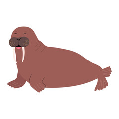 Cartoon smiling walrus isolated on white background. Hand drawn vector illustration of morse. 