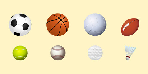 set of various balls. group of different sport balls. graphics resources of sport.