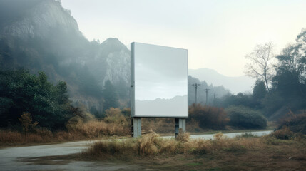 Fototapeta na wymiar Empty blank billboard in nature. Generative AI