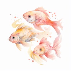 3 Watercolour Peach Fish