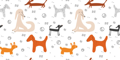 Pattern with dogs on a white background. Vector illustration