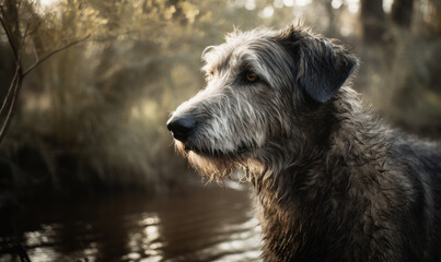 photo of Irish wolfhound in its natural habitat. Generative AI