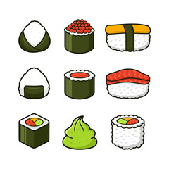 Sushi japanese food cartoon design collection