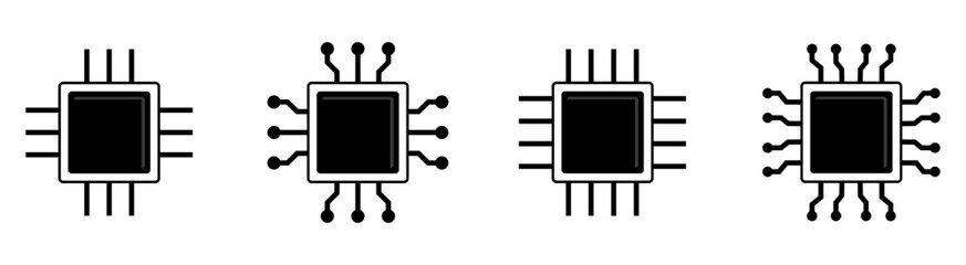 processor chip icon set microprocessor