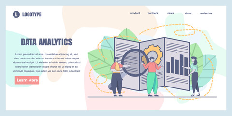 Vector web site design template. Data analytics, dashboard and business finance report. Landing page concepts for website and mobile development. Modern flat vector illustration