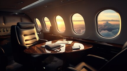 Interior of private jet made with Ai generative technology - obrazy, fototapety, plakaty