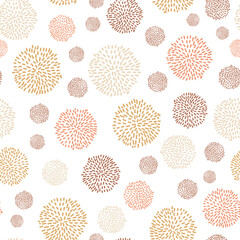 Vector seamless pattern fluffy pompom on white background, pink, red tones, perfect for babyshower, girls birthday or home fabrics.