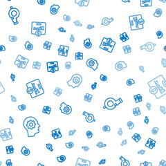 Set line Human head with gear inside, Whistle and Key performance indicator on seamless pattern. Vector