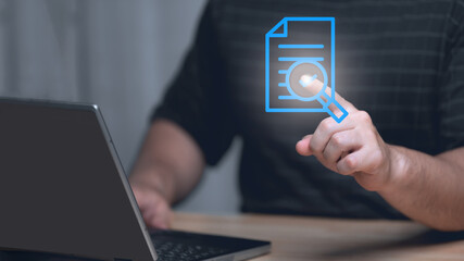 Questionnaire online with checkboxes, Businessman Take an assessment, Evaluation, Online survey online exam Choosing the right answer in the exam, Test questions. Filling out an online survey form...