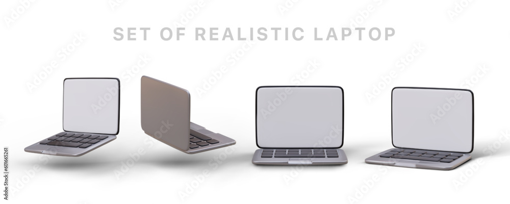 Aufkleber 3d laptop from different angles. set of realistic minibook images. modern device for work and commun