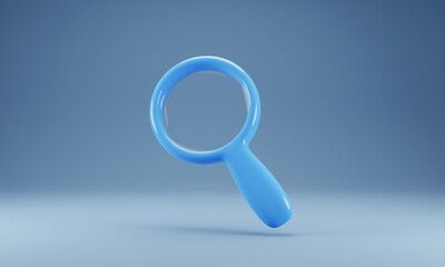 3d rendering magnifying glass icon with blue color isolated on blue background. 3d illustration
