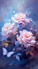 Wallpapers roses and butterflies purple. AI generative