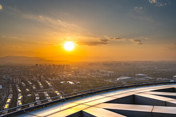 Naklejka na ściany i meble Olympic Tower Observation Deck Beijing Sunset Sunset