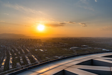 Naklejka na ściany i meble Beijing Olympic Tower Observation Deck Sunset West Mountain Scene