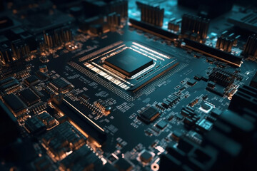 Central Computer Processors CPU concept. Motherboard digital chip. Integrated communication processor. AI generative