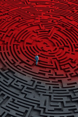 A man walk in the center of a circular maze - ai generative