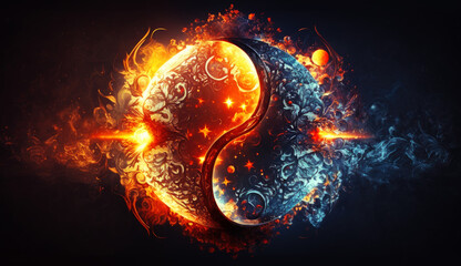 Yin Yang symbol on cosmic space. generative ai.