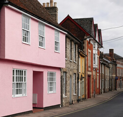 A row of historic terraced houses in the East Anglian town of Sudbury, Suffolk, England. 