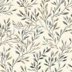 Patterned Paper A Small Twigs With Leaves Buff Pale Illustration