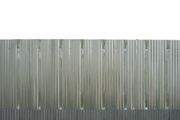 Galvanized corrugated sheet wall on white background.