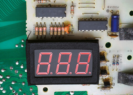 Three-digit blank display on electronic circuit board.