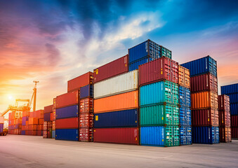 Cargo containers at sea port. Shipping and transportation. Ai Generative illustration