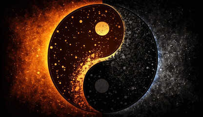 Yin Yang symbol on cosmic space. generative ai. - obrazy, fototapety, plakaty