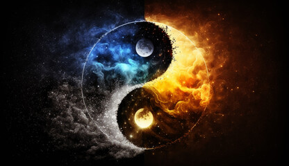 Yin Yang symbol on cosmic space. generative ai.