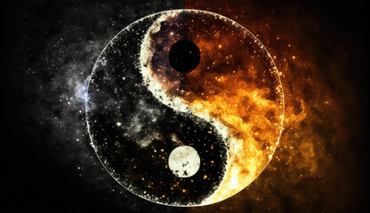 Yin Yang symbol on cosmic space. generative ai.