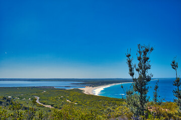 View of Culham Beach and Culham Inlet, a coastal salt lake with great ecological significance near Hopetoun, on the south coast of Western Australia
