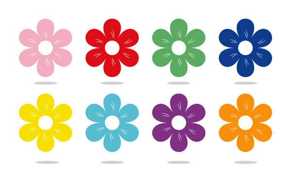 set of flowers, set of simple flower, sticker in bright colors, images,   