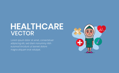 Vector of female nurse character on blue background