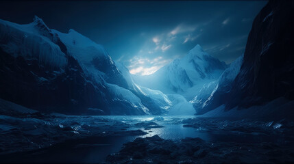 Glacial winter landscape. Winter landscape with sea and glacial. generative ai.