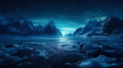 Fototapeta na wymiar Glacial winter landscape. Winter landscape with sea and glacial. generative ai.