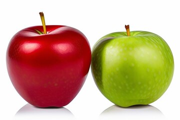 Red and green apple on a white photo, bright juicy colors. 3D-rendering