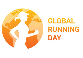 Global running day. Vector illustration. Silhouette of a woman running against the background of the globe.