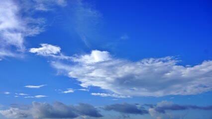 Bright clear blue sky with dense cloud for background, template                    