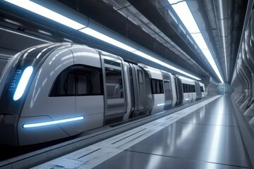 Obraz premium modern train in subway, ai generative