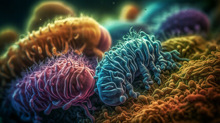 Microscopic virus cells and bacteria