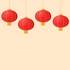 Background with lanterns in asian style. Chinese New Year decorations. Vector illustration