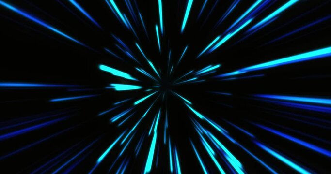 abstract background of neon flying light speed lines, high speed animation of light lines, movement of glowing rays, sci futuristic, seamless loop, 4K.