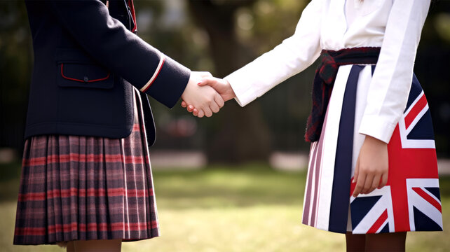 Cropped Image of Friendly or Casual Handshake Between British Women in their traditional.