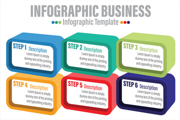 6 Steps, six 6 option 3D box note shape elements with steps,road map,options,milestone,timeline,processes or workflow.Business data visualization.Creative step infographic template for presentation.