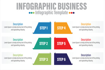 Infographic design template with numbers Six 6 Steps, Six 6 option for Presentation infographic, Timeline infographics, steps or processes. Vector illustration.