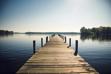 Fototapeta na wymiar Empty pier on a lake on sunny day