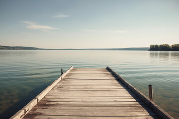 Empty pier on a lake on sunny day