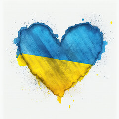 Ukraine country flag in shape of heart, isolated on white, created with AI