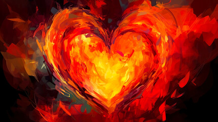 燃えるハートのグラフィックデザイン　Generative AI